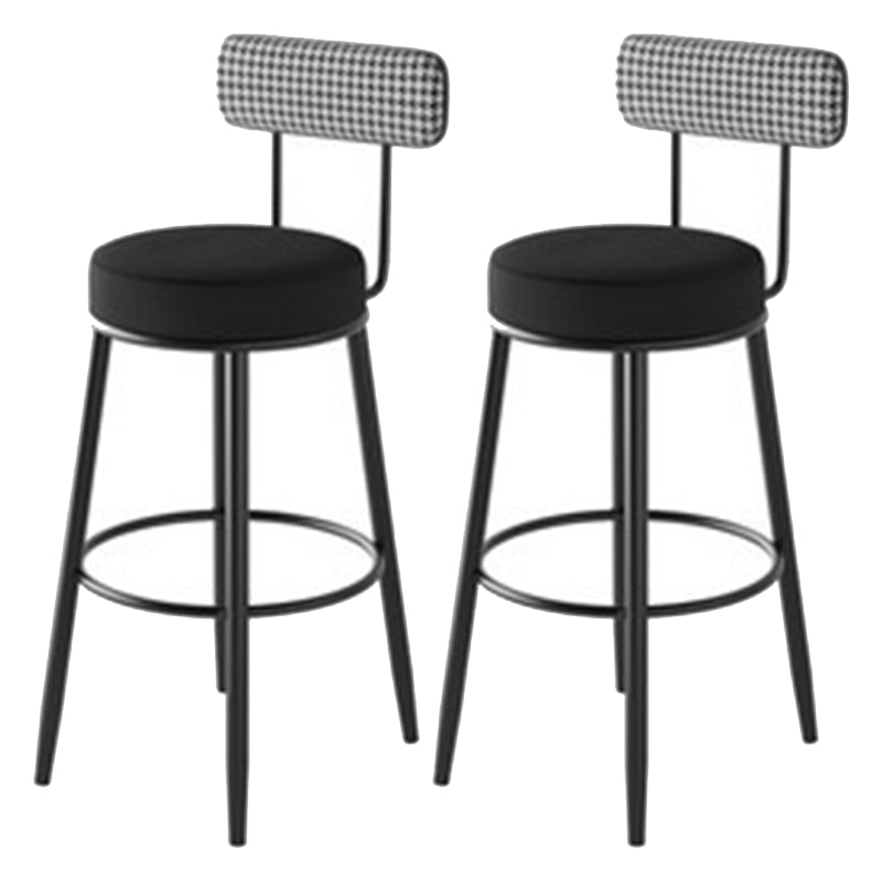 Fabric Round Seat Counter Stool Scandinavian Low Back Barstool with 4 Black Iron Legs