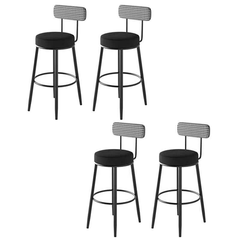 Fabric Round Seat Counter Stool Scandinavian Low Back Barstool with 4 Black Iron Legs