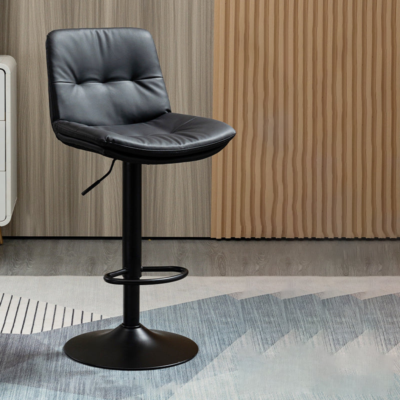 Contemporary Metal Barstool Faux Leather Footrest Adjustable Low Back Counter Stool