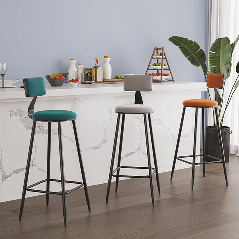 Modern Armless Backrest Counter Stool Iron Bar Stool with Cushion for Living Room