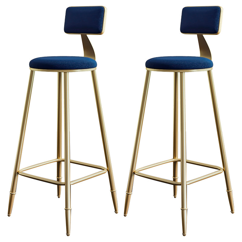 Glam Footrest Counter Stool Fabric Low Back Barstool with 4 Gold Iron Legs