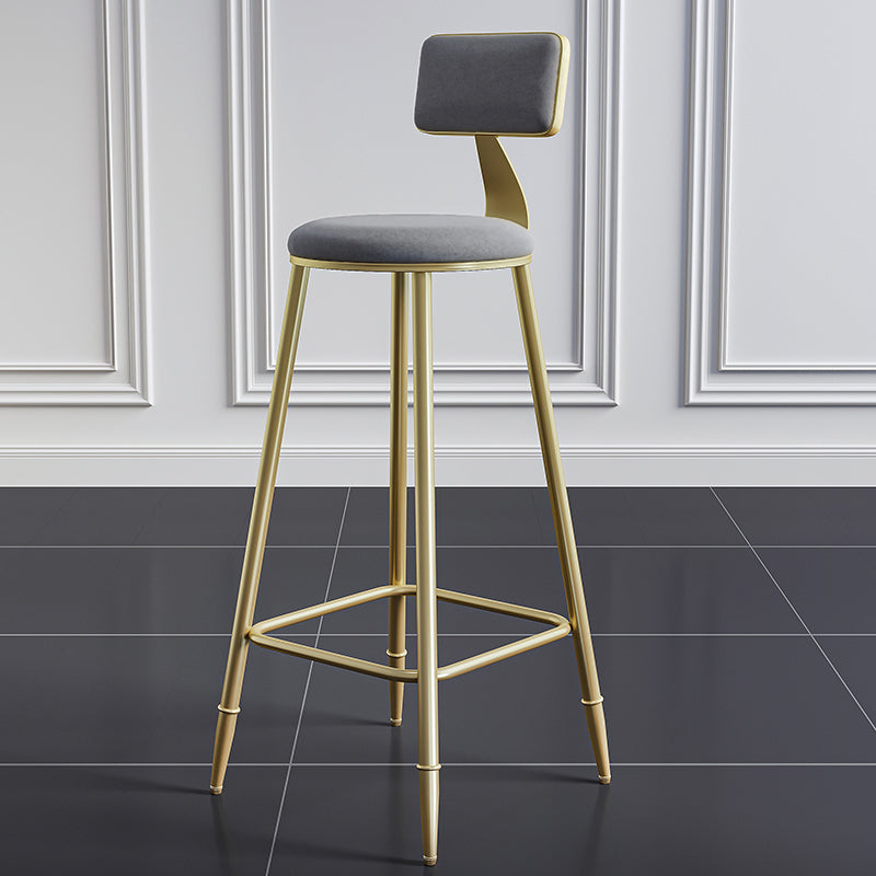 Glam Footrest Counter Stool Fabric Low Back Barstool with 4 Gold Iron Legs