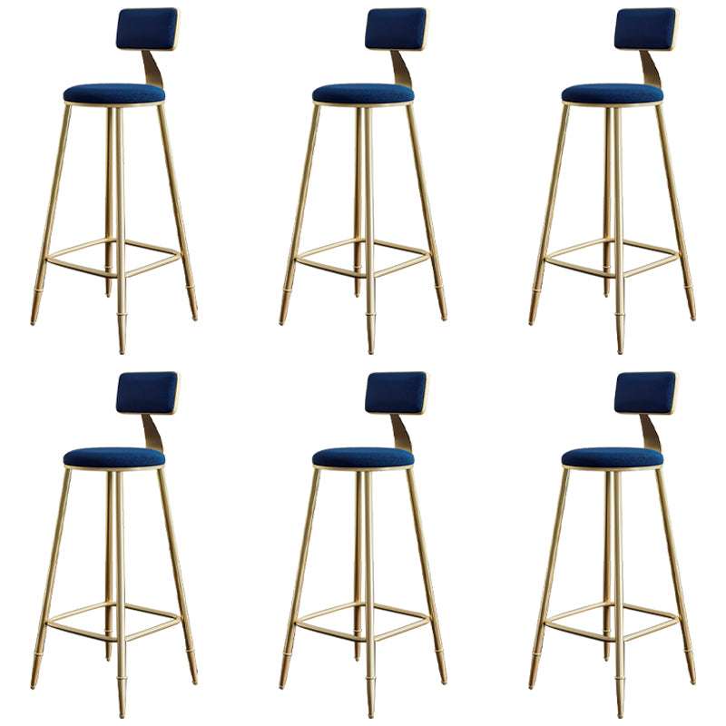 Glam Footrest Counter Stool Fabric Low Back Barstool with 4 Gold Iron Legs