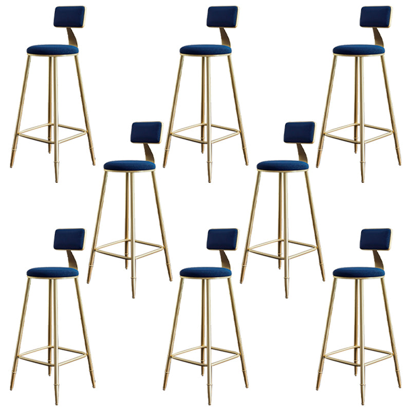 Glam Footrest Counter Stool Fabric Low Back Barstool with 4 Gold Iron Legs