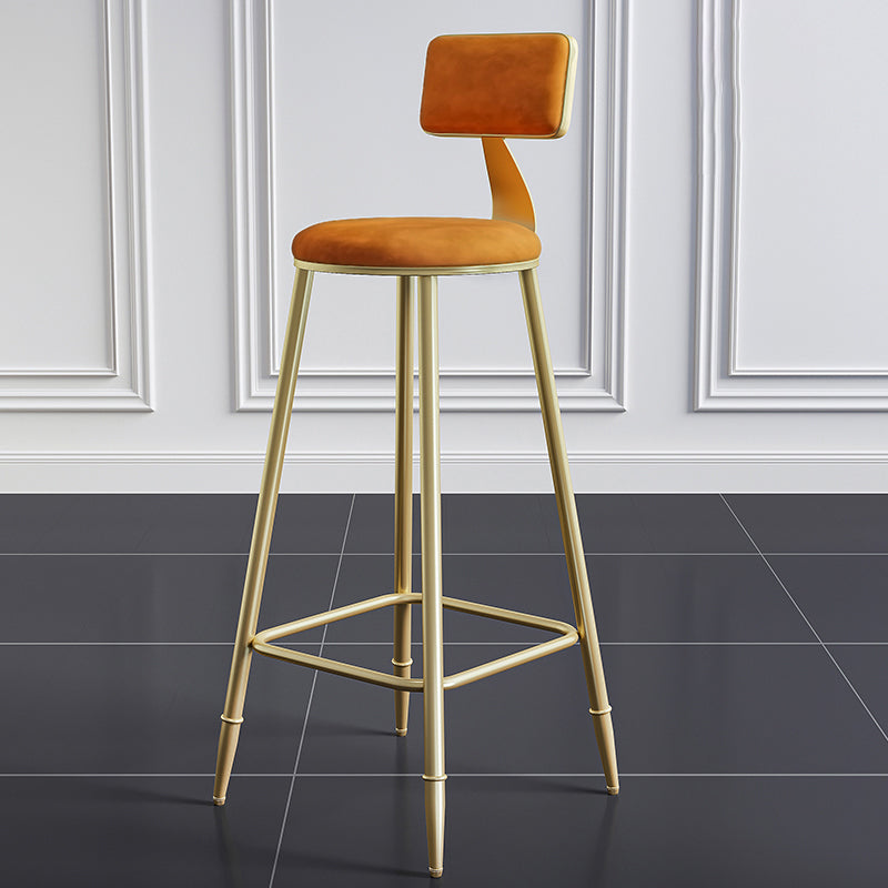 Glam Footrest Counter Stool Fabric Low Back Barstool with 4 Gold Iron Legs