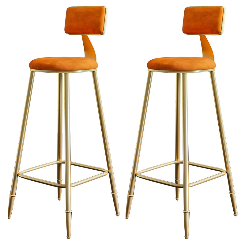 Glam Footrest Counter Stool Fabric Low Back Barstool with 4 Gold Iron Legs