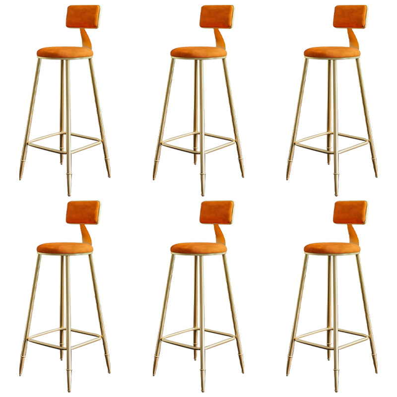 Glam Footrest Counter Stool Fabric Low Back Barstool with 4 Gold Iron Legs