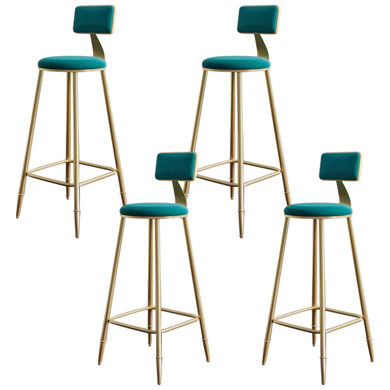 Glam Footrest Counter Stool Fabric Low Back Barstool with 4 Gold Iron Legs