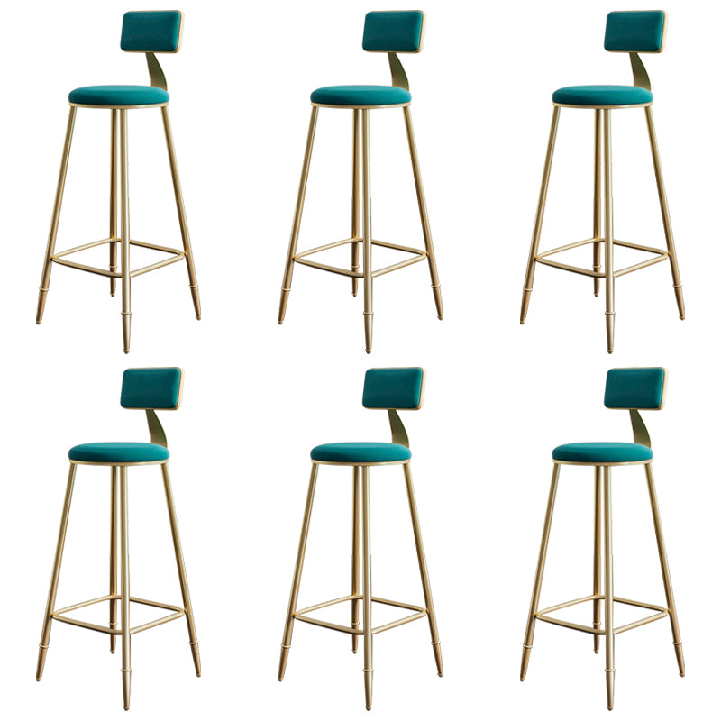 Glam Footrest Counter Stool Fabric Low Back Barstool with 4 Gold Iron Legs