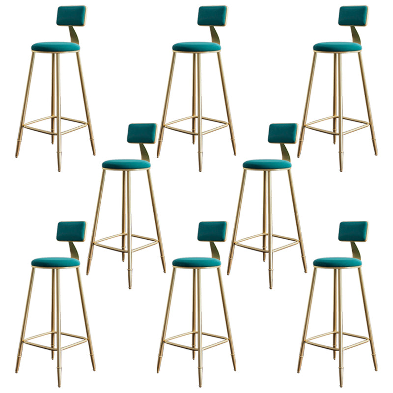 Glam Footrest Counter Stool Fabric Low Back Barstool with 4 Gold Iron Legs