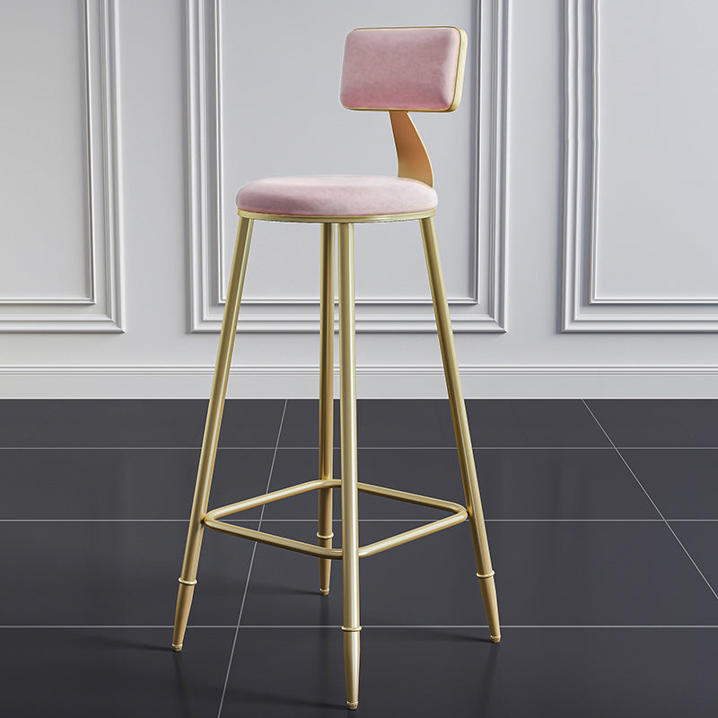 Glam Footrest Counter Stool Fabric Low Back Barstool with 4 Gold Iron Legs