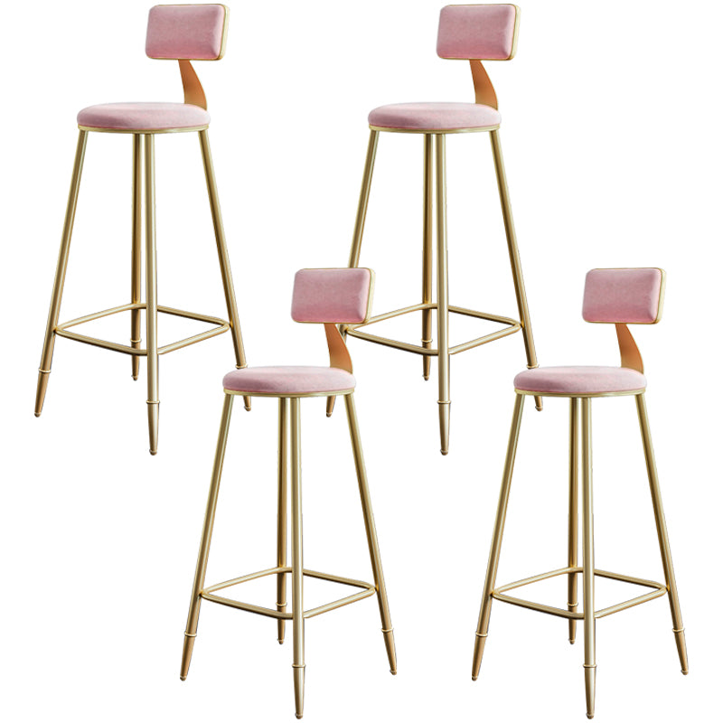 Glam Footrest Counter Stool Fabric Low Back Barstool with 4 Gold Iron Legs