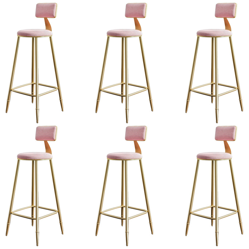Glam Footrest Counter Stool Fabric Low Back Barstool with 4 Gold Iron Legs