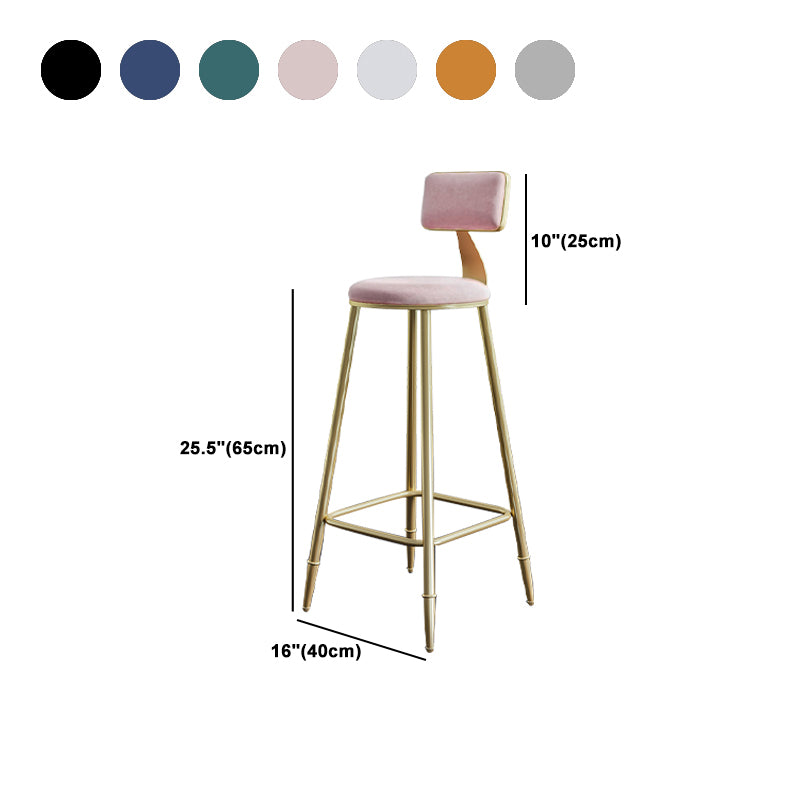 Glam Footrest Counter Stool Fabric Low Back Barstool with 4 Gold Iron Legs