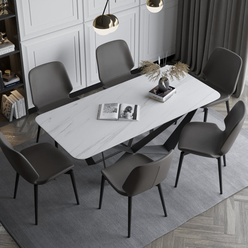 Rectangle Dining Table Set 1/2/7 Pcs Sintered Stone Table with Wingback Chairs