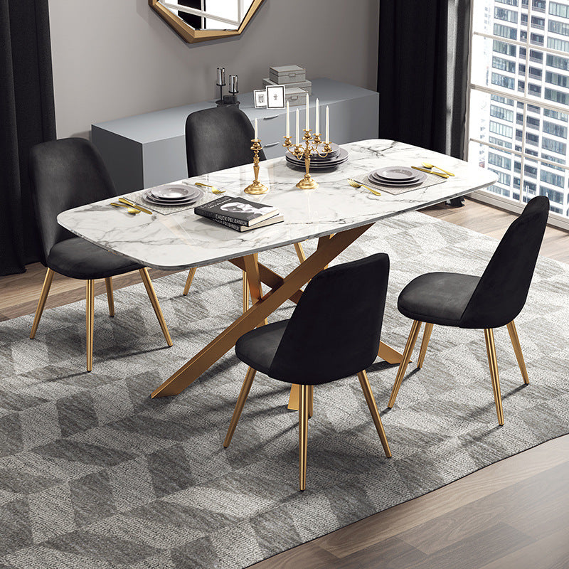 Glam White Stone Dining Set Furniture 1/5 Pieces Dining Furniture for Home