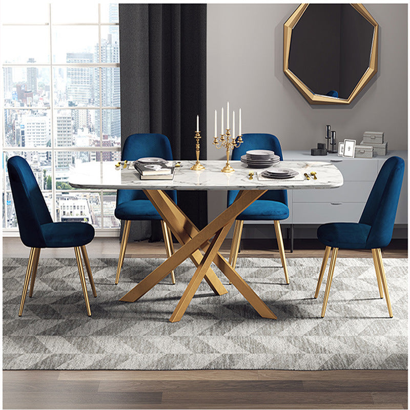 Glam White Stone Dining Set Furniture 1/5 Pieces Dining Furniture for Home