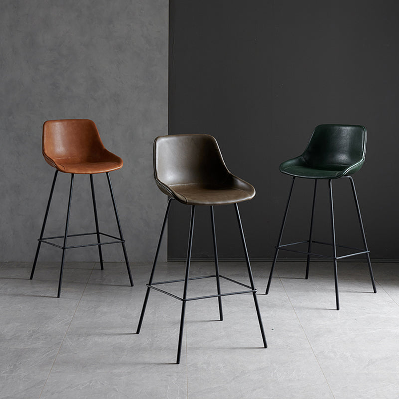 Industrial Bucket Leather Counter Bar Stool Footrest Counter Chair with Black Base