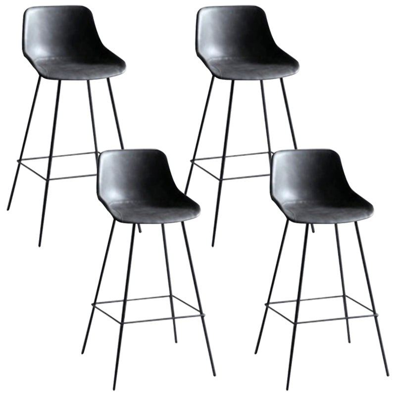 Industrial Bucket Leather Counter Bar Stool Footrest Counter Chair with Black Base