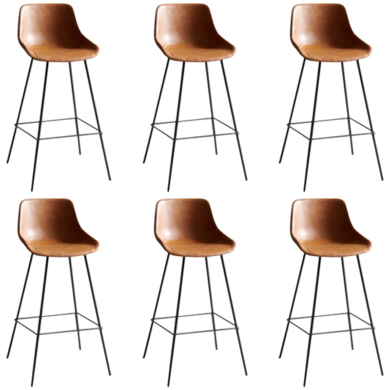 Industrial Bucket Leather Counter Bar Stool Footrest Counter Chair with Black Base