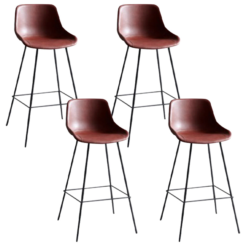Industrial Bucket Leather Counter Bar Stool Footrest Counter Chair with Black Base