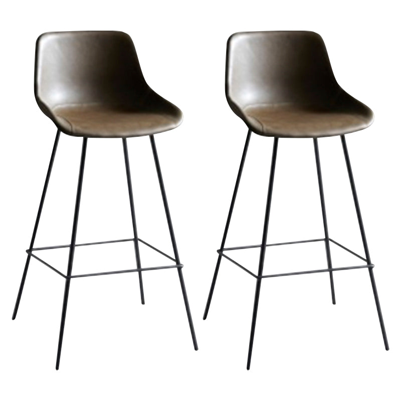 Industrial Bucket Leather Counter Bar Stool Footrest Counter Chair with Black Base