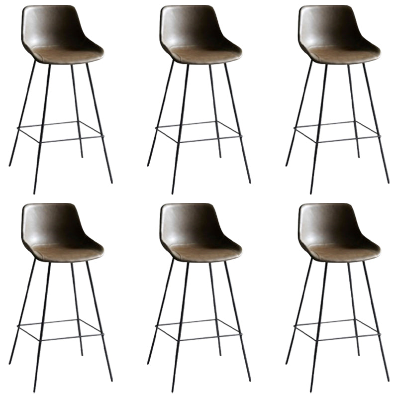 Industrial Bucket Leather Counter Bar Stool Footrest Counter Chair with Black Base