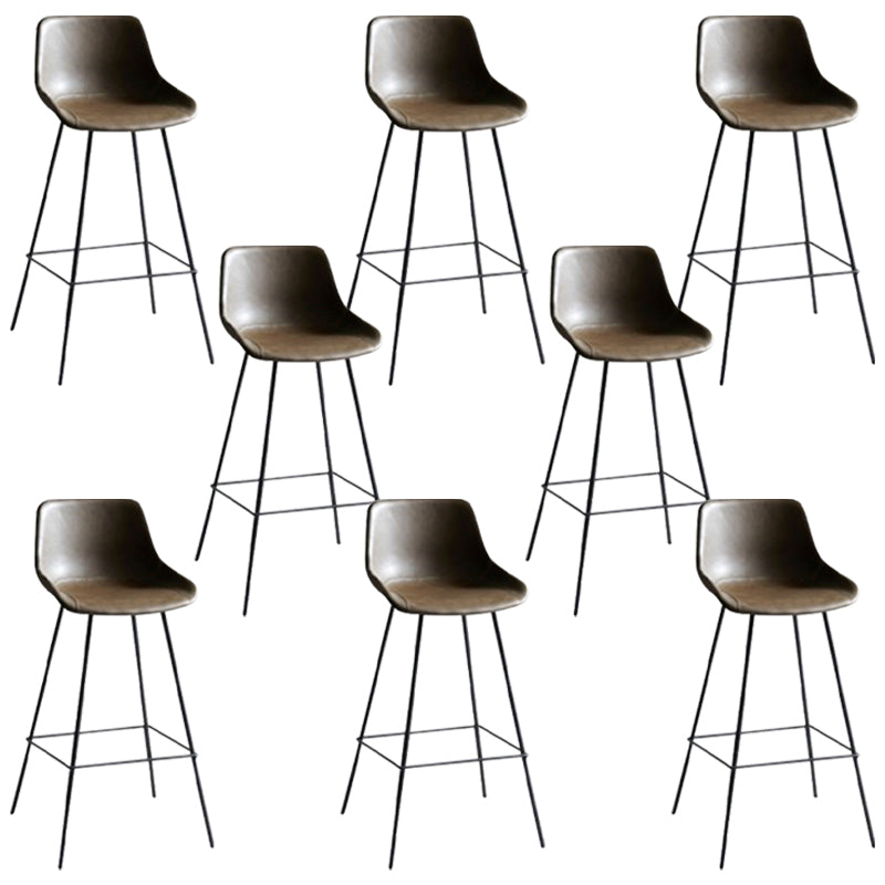 Industrial Bucket Leather Counter Bar Stool Footrest Counter Chair with Black Base