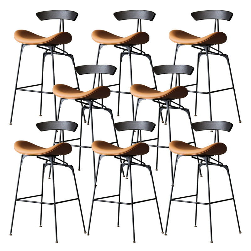 Contemporary Metal Barstool Low Back Faux Leather Cushion Footrest Stool in Matte Finish