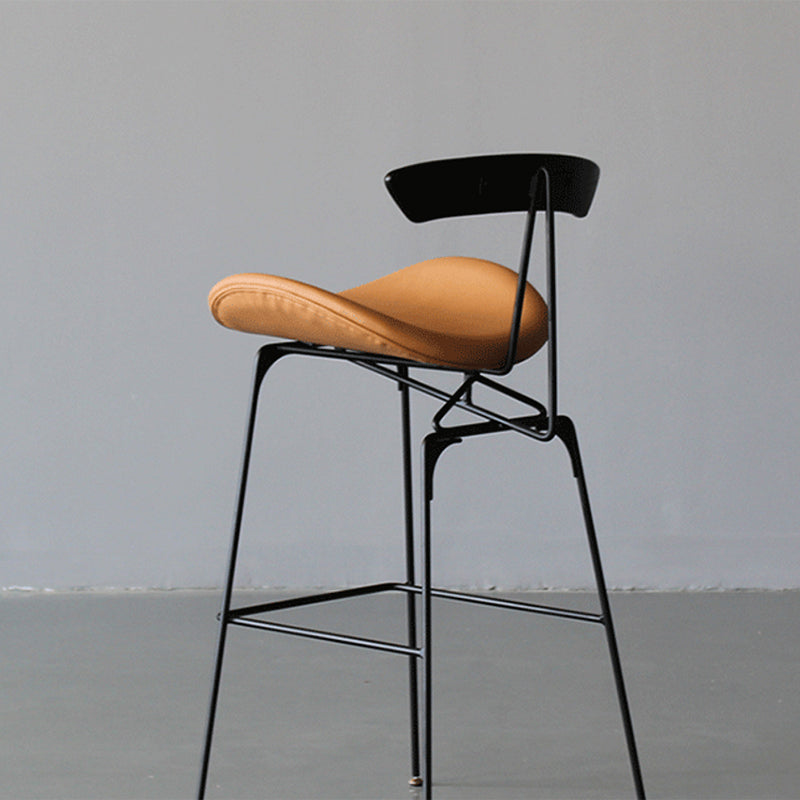 Contemporary Metal Barstool Low Back Faux Leather Cushion Footrest Stool in Matte Finish