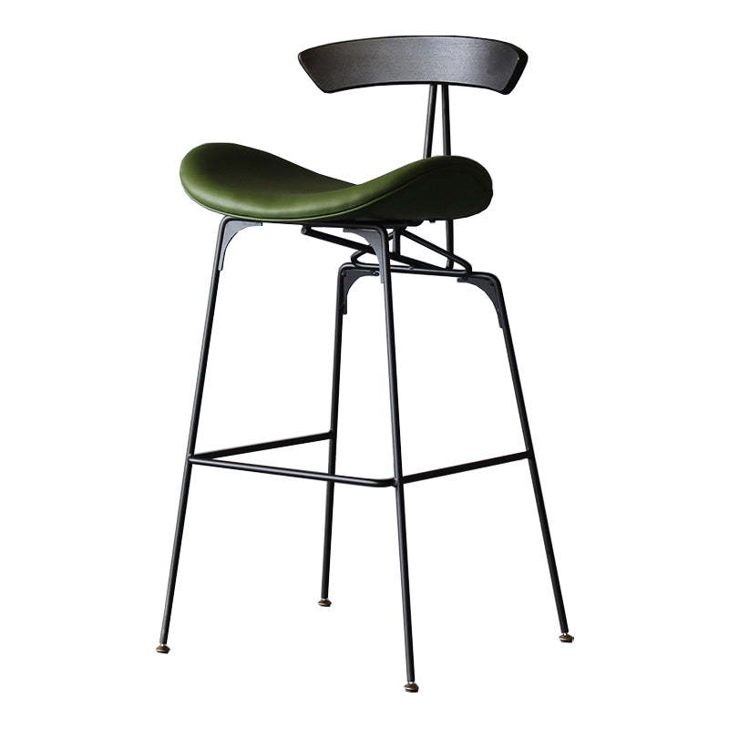 Contemporary Metal Barstool Low Back Faux Leather Cushion Footrest Stool in Matte Finish