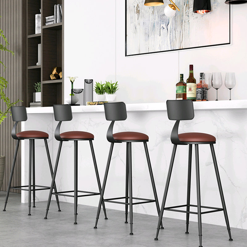 Modern Backrest Counter Stool Iron Bar Stool with Leather Cushion and Pedal for Cafe