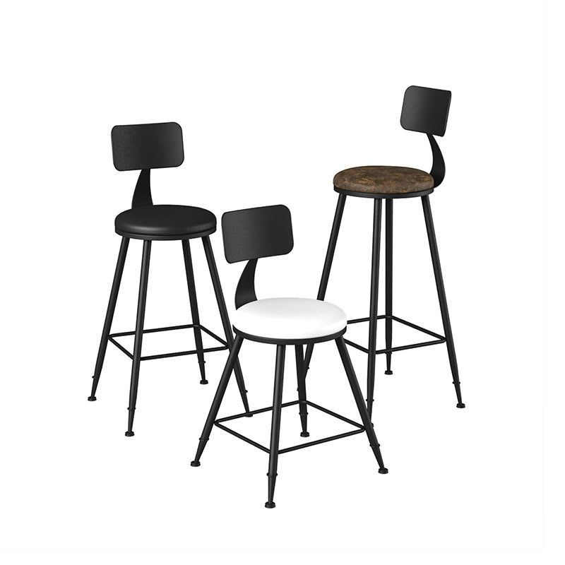 Modern Backrest Counter Stool Iron Bar Stool with Leather Cushion and Pedal for Cafe