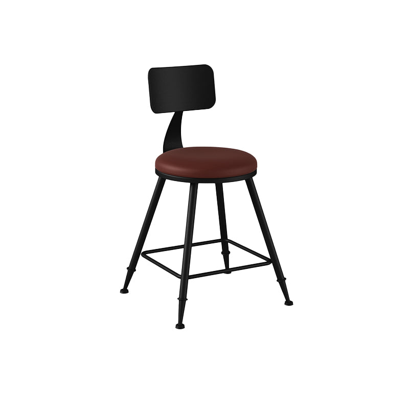 Modern Backrest Counter Stool Iron Bar Stool with Leather Cushion and Pedal for Cafe