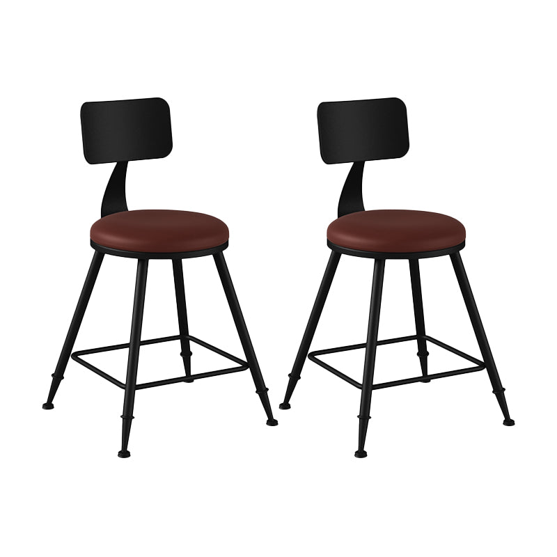 Modern Backrest Counter Stool Iron Bar Stool with Leather Cushion and Pedal for Cafe