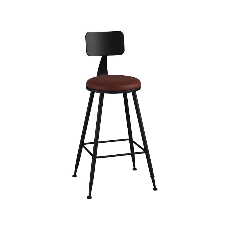Modern Backrest Counter Stool Iron Bar Stool with Leather Cushion and Pedal for Cafe