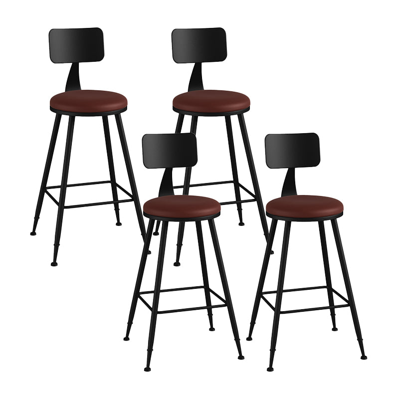 Modern Backrest Counter Stool Iron Bar Stool with Leather Cushion and Pedal for Cafe
