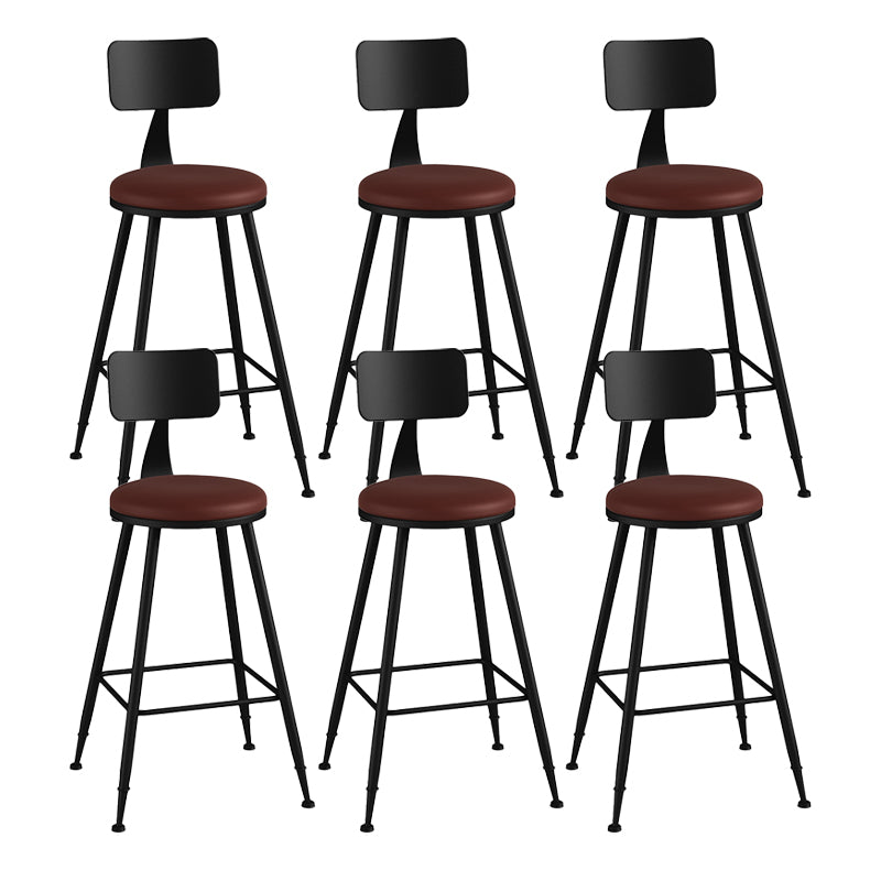 Modern Backrest Counter Stool Iron Bar Stool with Leather Cushion and Pedal for Cafe