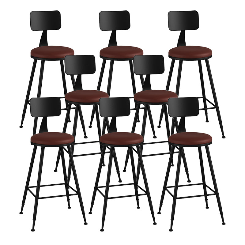 Modern Backrest Counter Stool Iron Bar Stool with Leather Cushion and Pedal for Cafe