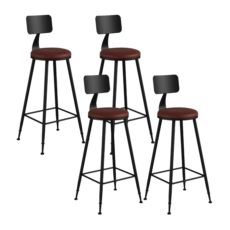 Modern Backrest Counter Stool Iron Bar Stool with Leather Cushion and Pedal for Cafe