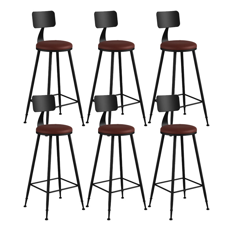 Modern Backrest Counter Stool Iron Bar Stool with Leather Cushion and Pedal for Cafe