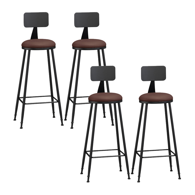 Modern Backrest Counter Stool Iron Bar Stool with Leather Cushion and Pedal for Cafe