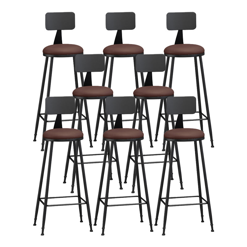 Modern Backrest Counter Stool Iron Bar Stool with Leather Cushion and Pedal for Cafe