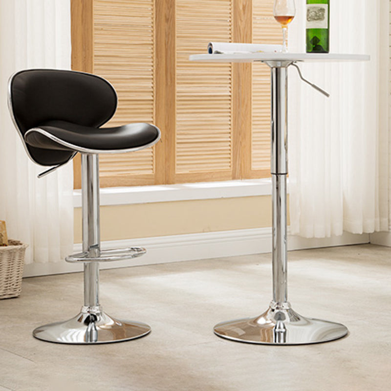 Contemporary Metal Bar Stool Low Back Turntable Faux Leather Cushion Footrest Stool