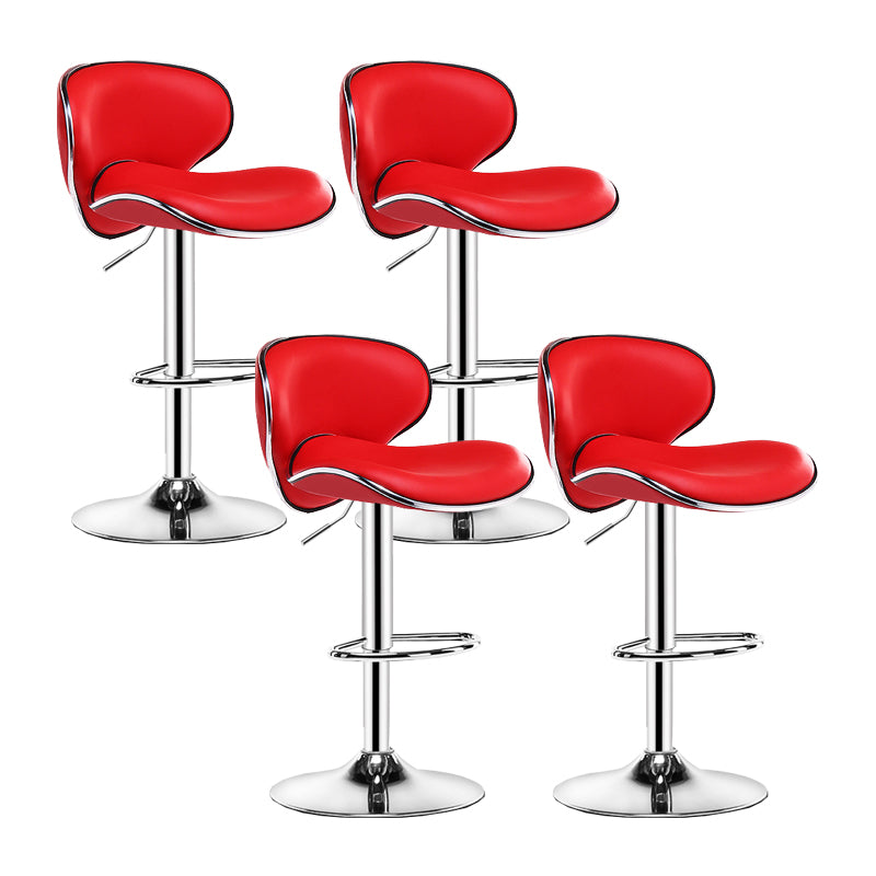 Contemporary Metal Bar Stool Low Back Turntable Faux Leather Cushion Footrest Stool