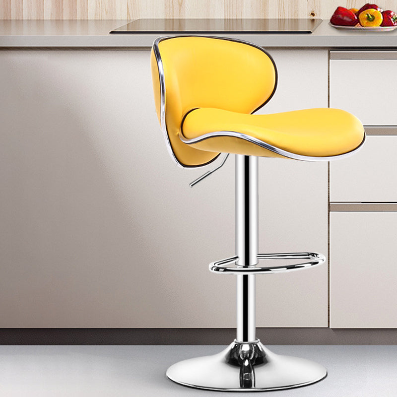 Contemporary Metal Bar Stool Low Back Turntable Faux Leather Cushion Footrest Stool