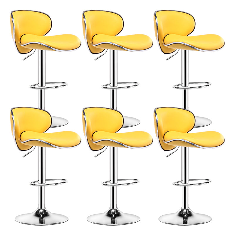 Contemporary Metal Bar Stool Low Back Turntable Faux Leather Cushion Footrest Stool