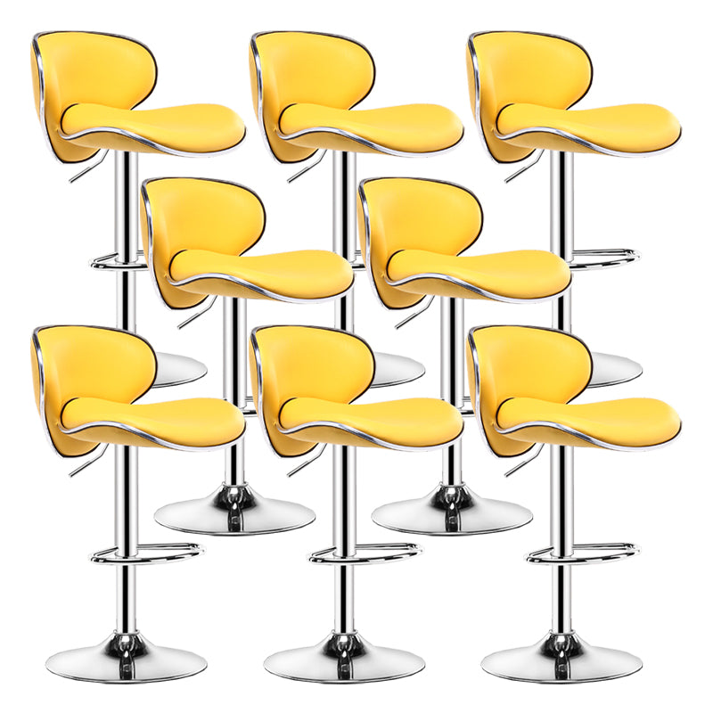 Contemporary Metal Bar Stool Low Back Turntable Faux Leather Cushion Footrest Stool