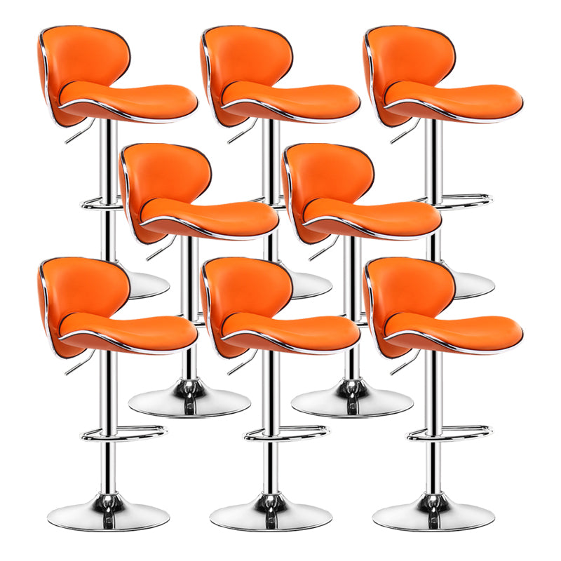 Contemporary Metal Bar Stool Low Back Turntable Faux Leather Cushion Footrest Stool