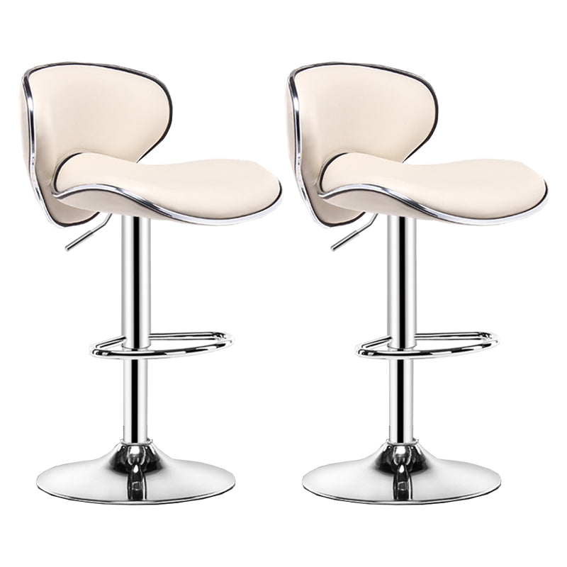 Contemporary Metal Bar Stool Low Back Turntable Faux Leather Cushion Footrest Stool